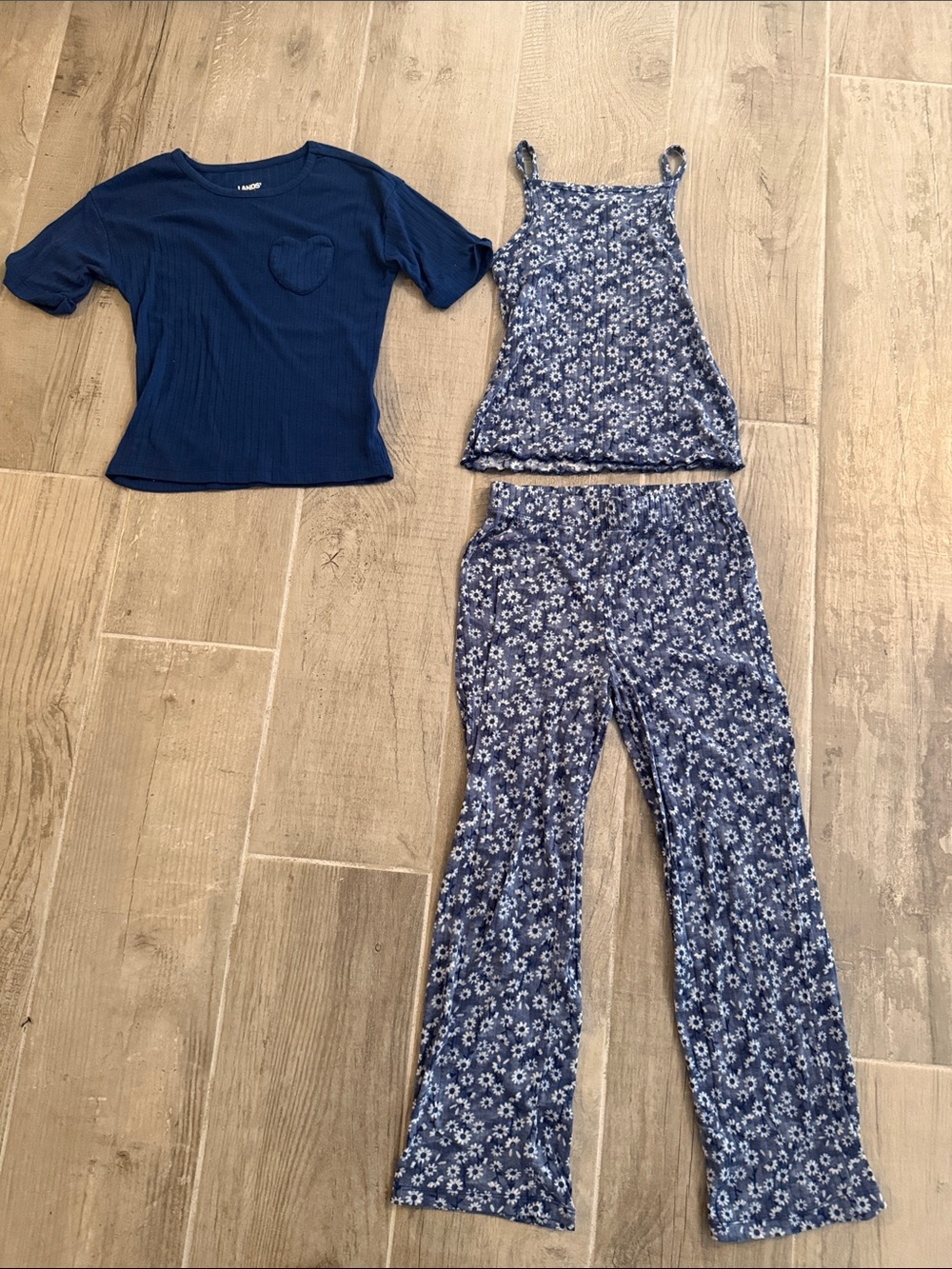 Lands' End Navy Blue Floral 3-Piece Girls Pajama Set